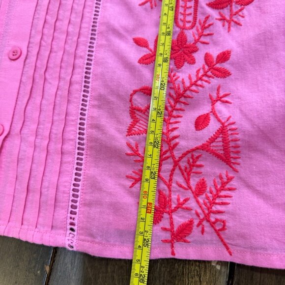 Tallulah Kate Boutique Bright Pink Linen/Cotton Embroidered Peasant Blouse SZ S - Picture 9 of 11